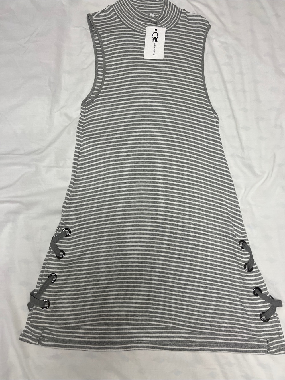 NWT Cable & Gauge Mock neck Gray, Sleeveless Striped  Dress